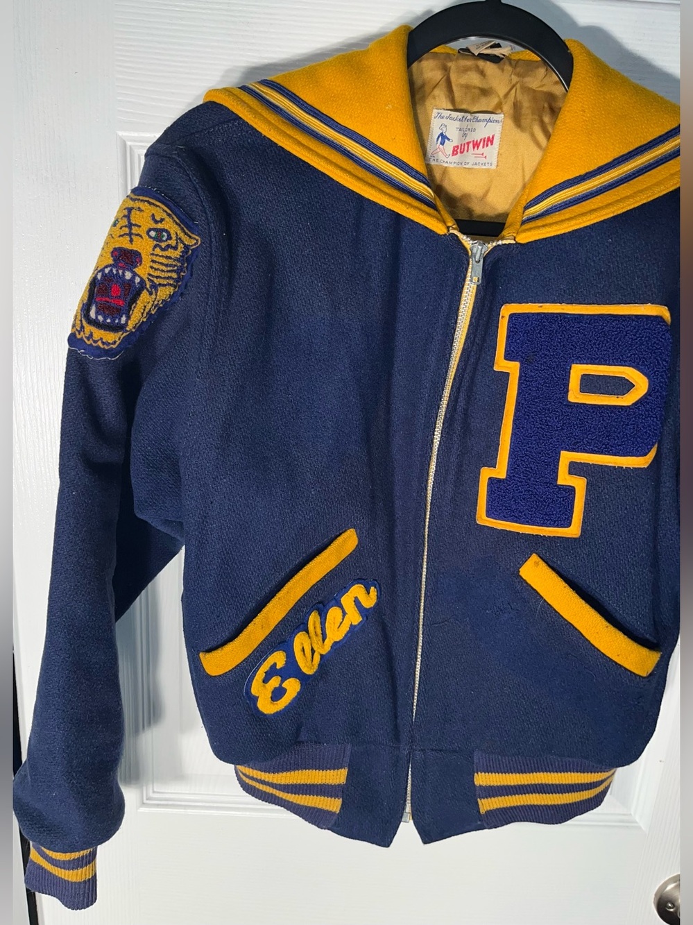 Vintage Letterman Jacket Varsity Panthers Women’s Small Butwin Brand Cheer Ellen - Picture 5 of 13